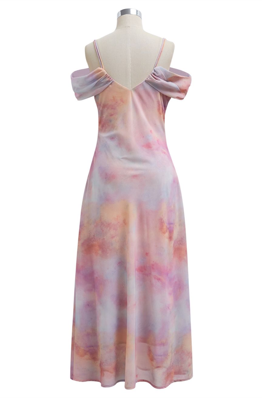 Ombre Double-Strap Cold-Shoulder Chiffon Dress