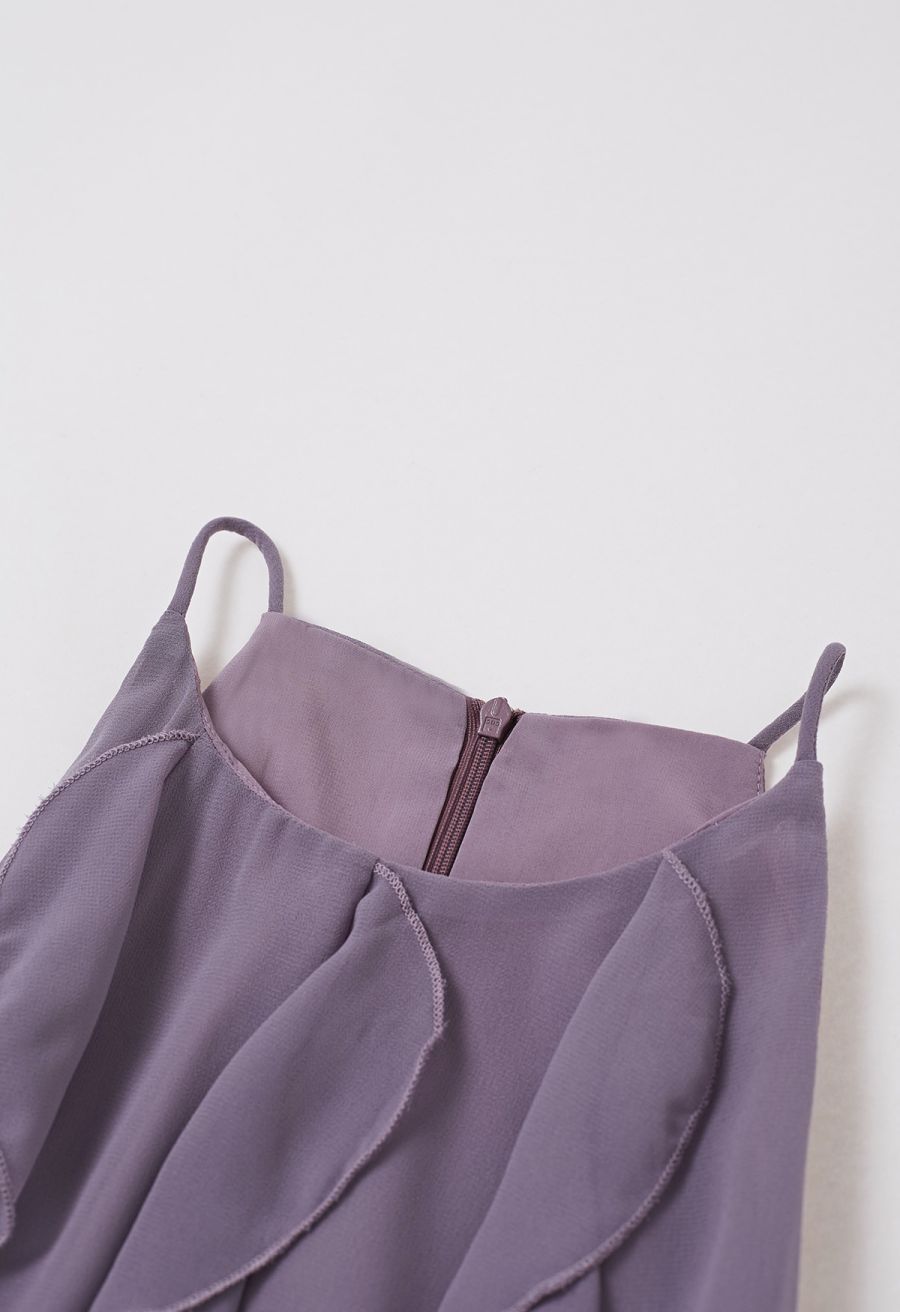 Whispering Cascade Ruffle Chiffon Maxi Dress in Purple
