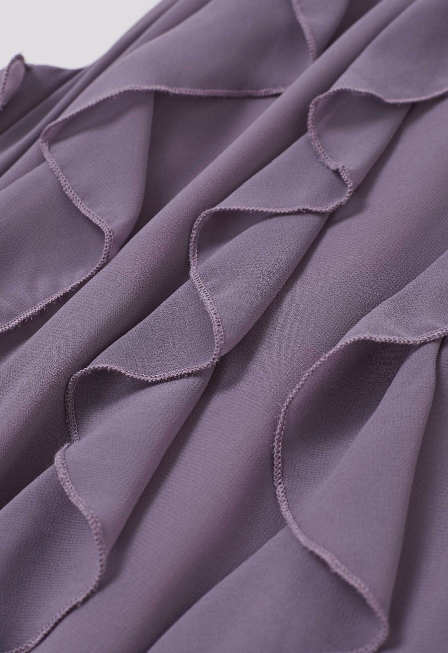 Whispering Cascade Ruffle Chiffon Maxi Dress in Purple