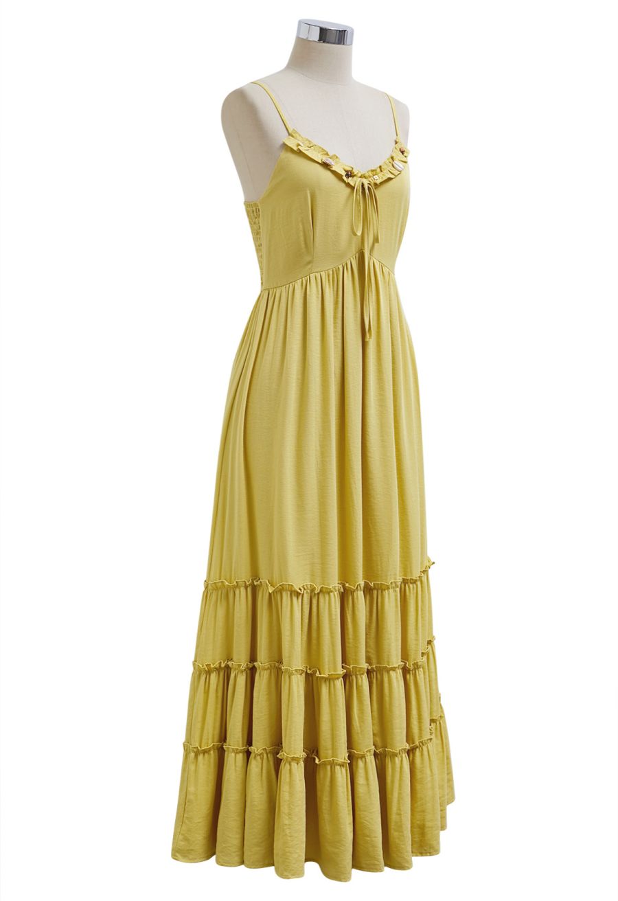 Shell Accent Ruffle Detail Cami Dress in Mustard