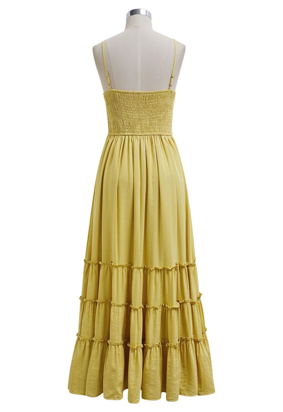 Shell Accent Ruffle Detail Cami Dress in Mustard