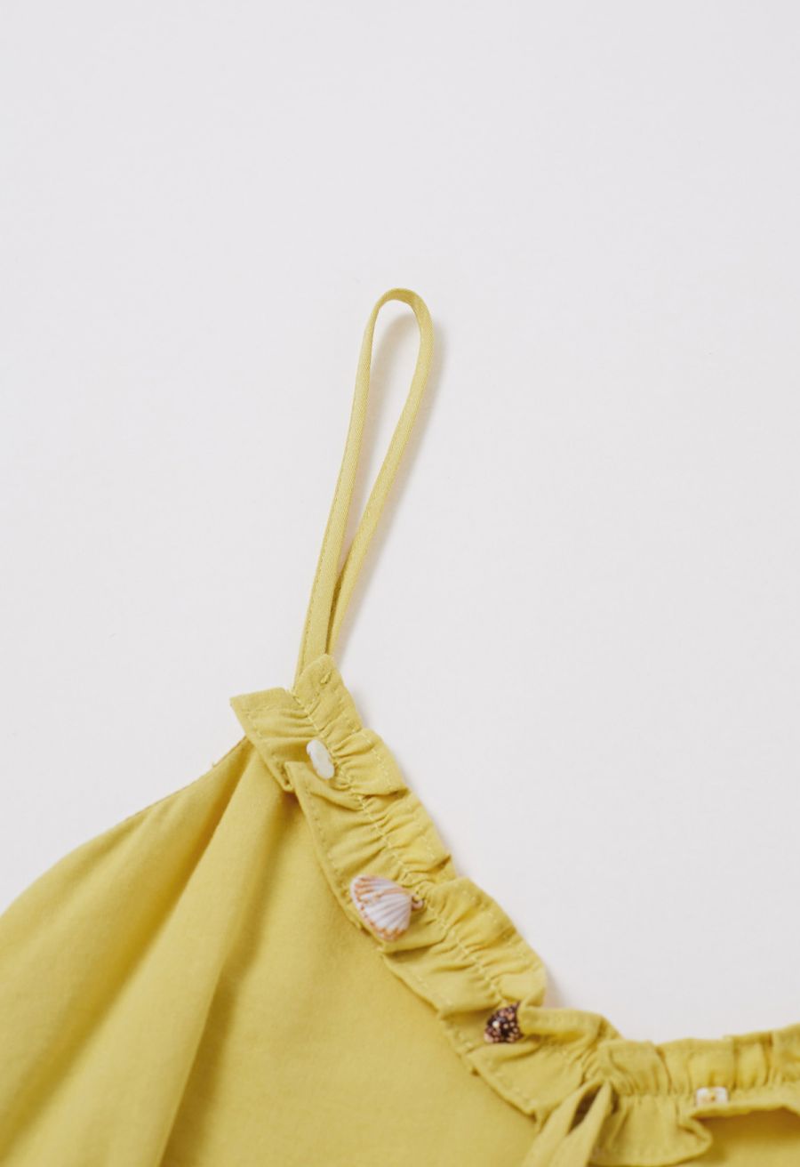 Shell Accent Ruffle Detail Cami Dress in Mustard