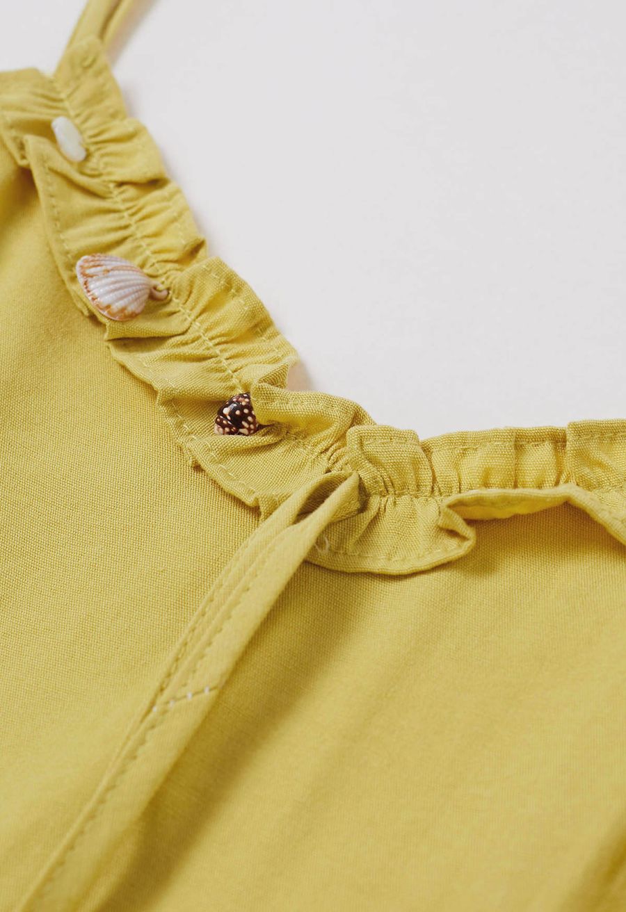 Shell Accent Ruffle Detail Cami Dress in Mustard
