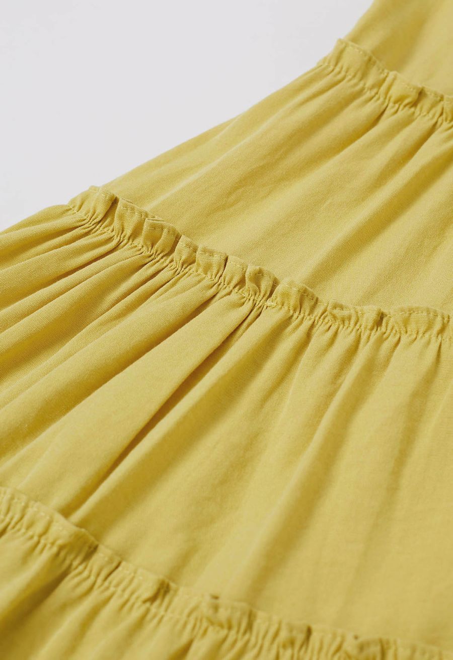Shell Accent Ruffle Detail Cami Dress in Mustard
