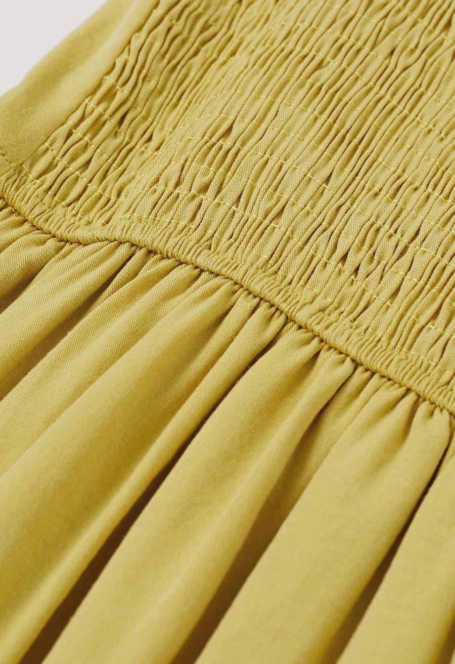 Shell Accent Ruffle Detail Cami Dress in Mustard