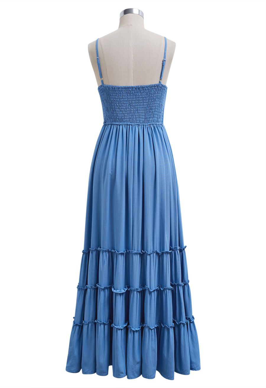 Shell Accent Ruffle Detail Cami Dress in Blue