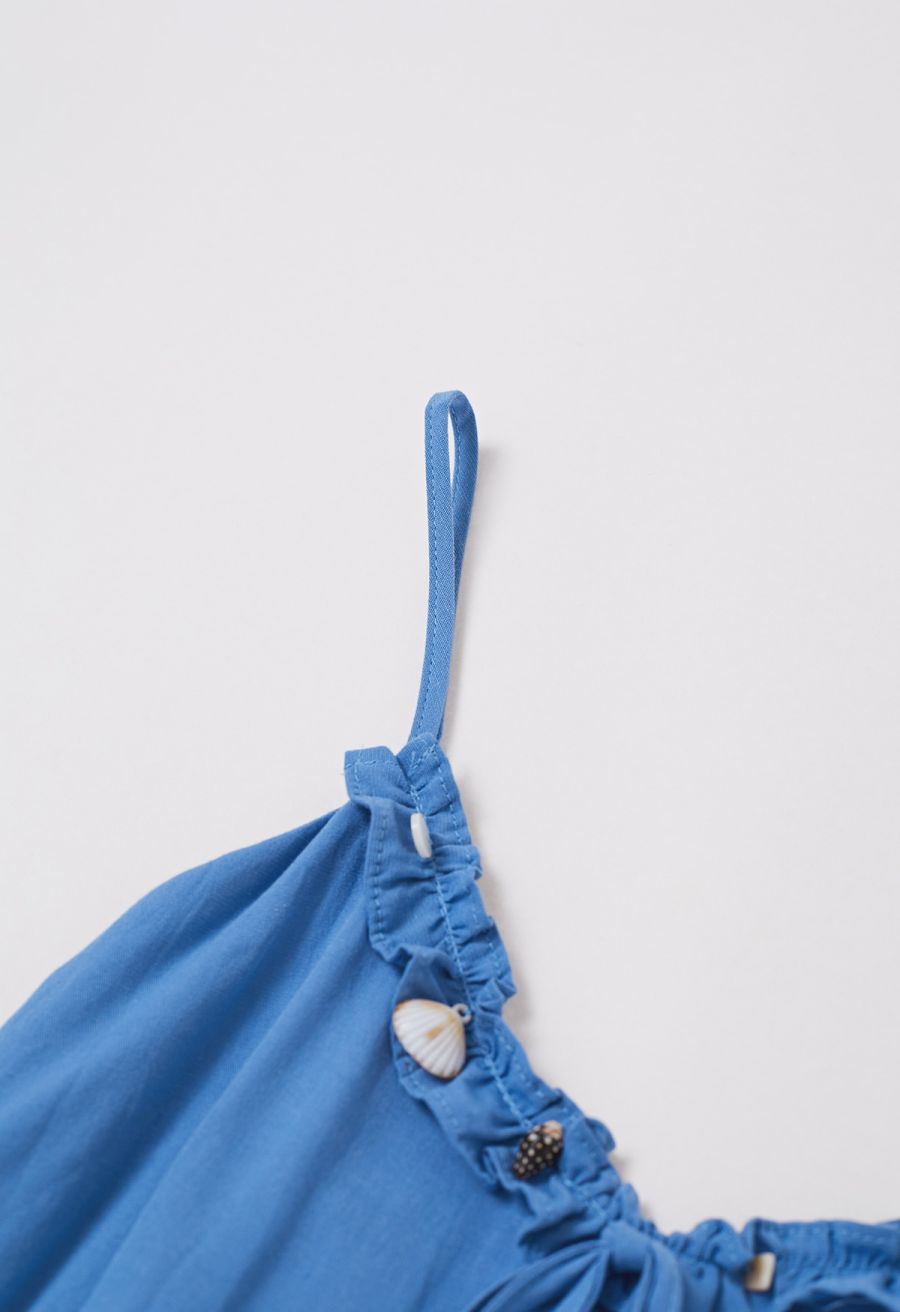 Shell Accent Ruffle Detail Cami Dress in Blue