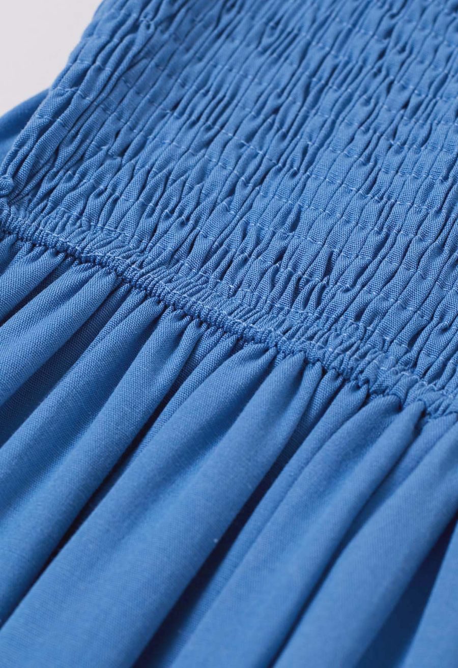 Shell Accent Ruffle Detail Cami Dress in Blue