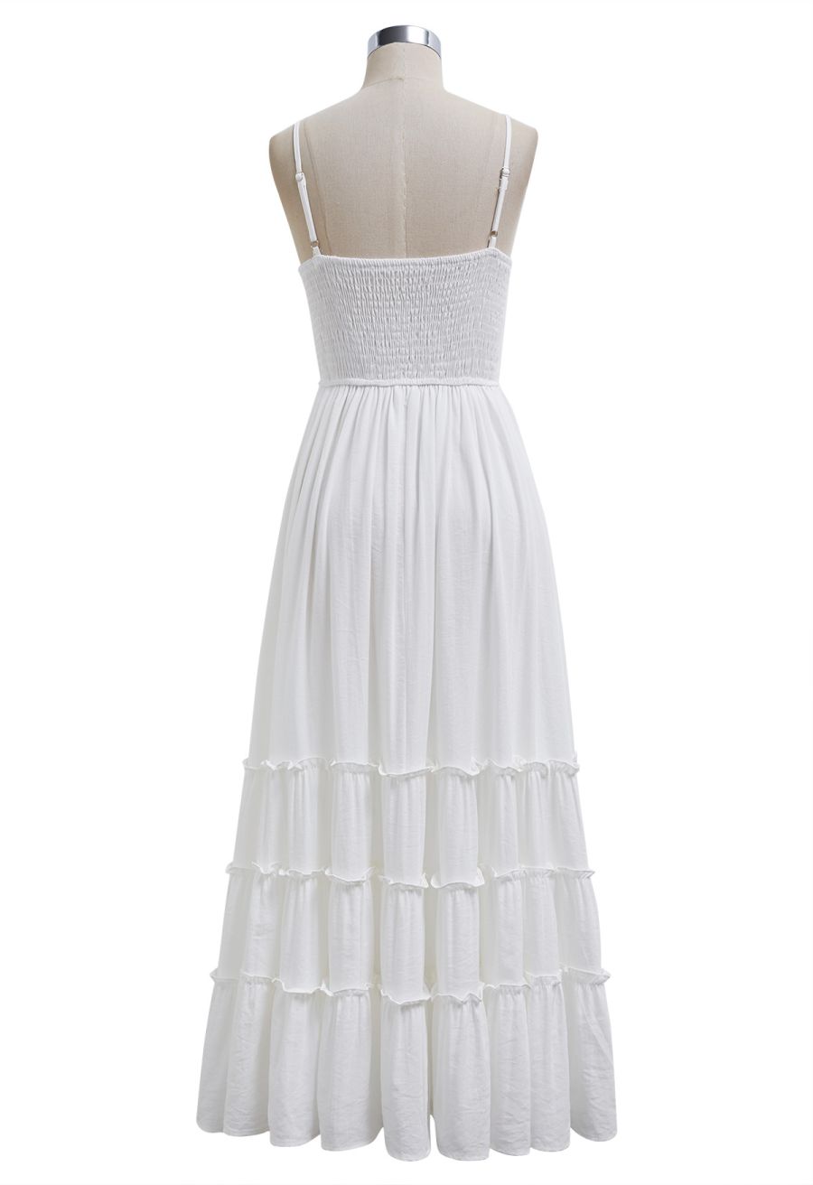 Shell Accent Ruffle Detail Cami Dress in White