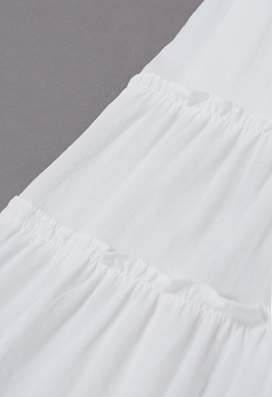 Shell Accent Ruffle Detail Cami Dress in White