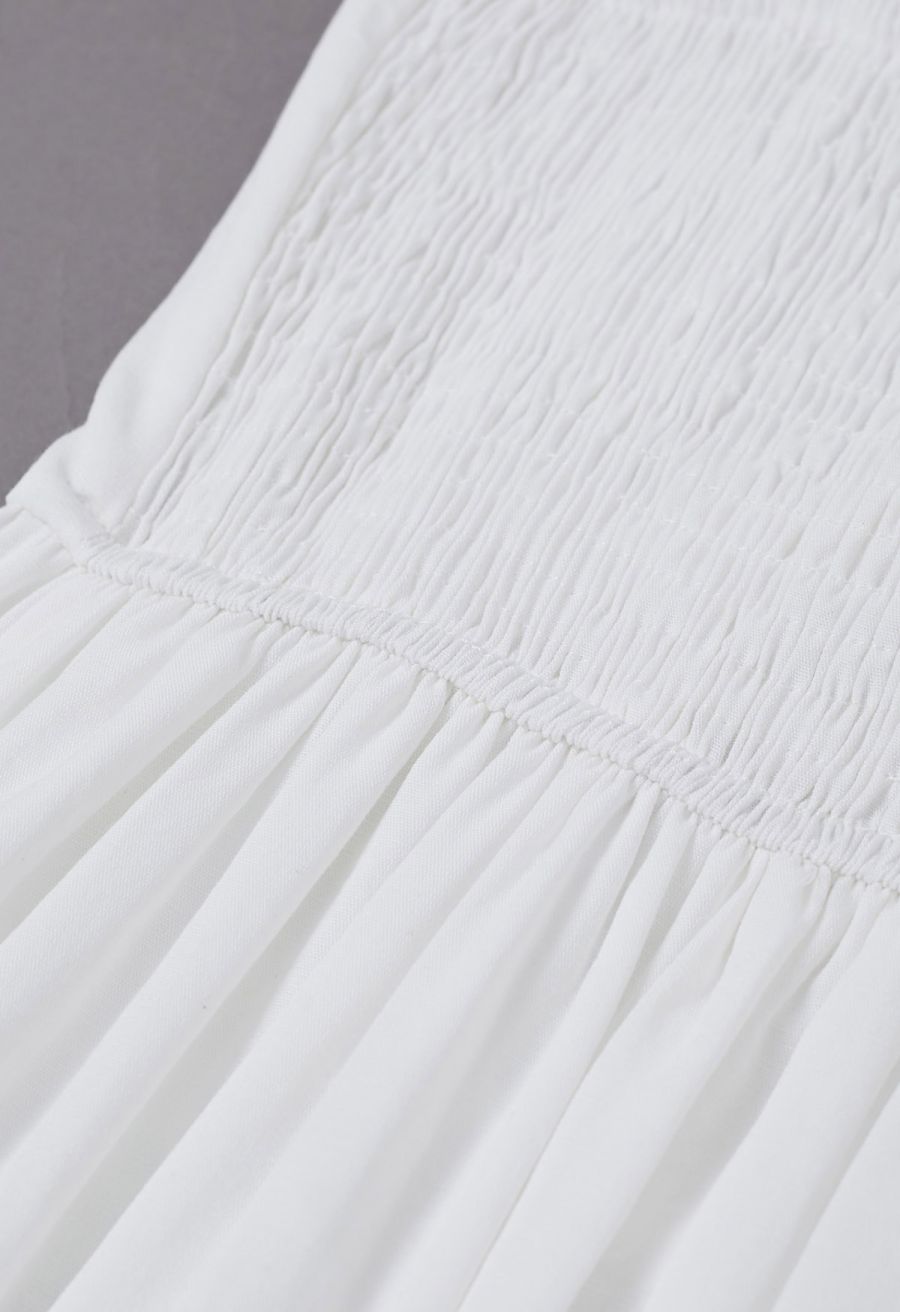 Shell Accent Ruffle Detail Cami Dress in White