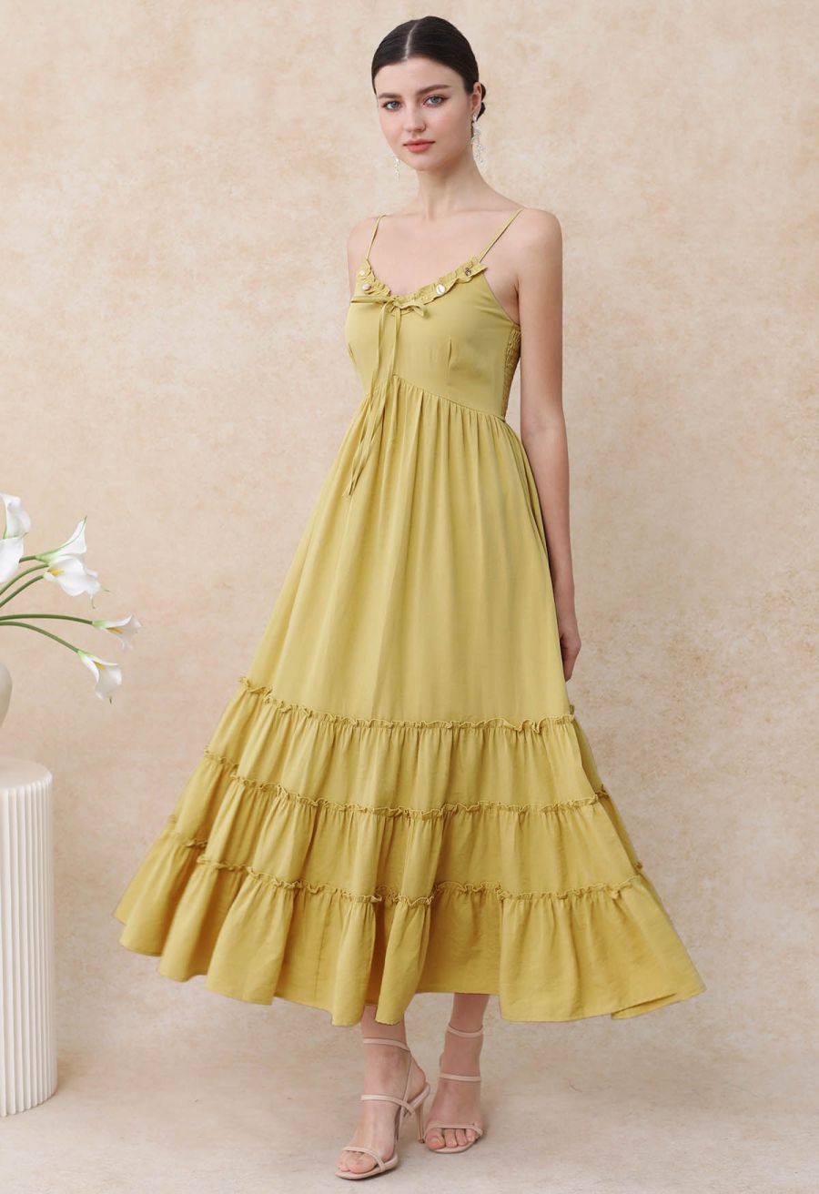 Shell Accent Ruffle Detail Cami Dress in Mustard