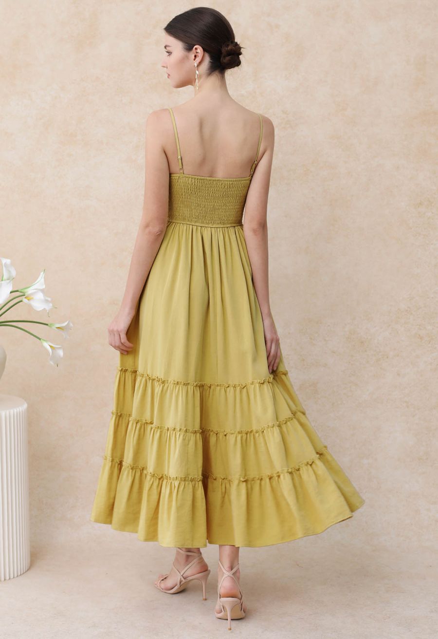 Shell Accent Ruffle Detail Cami Dress in Mustard