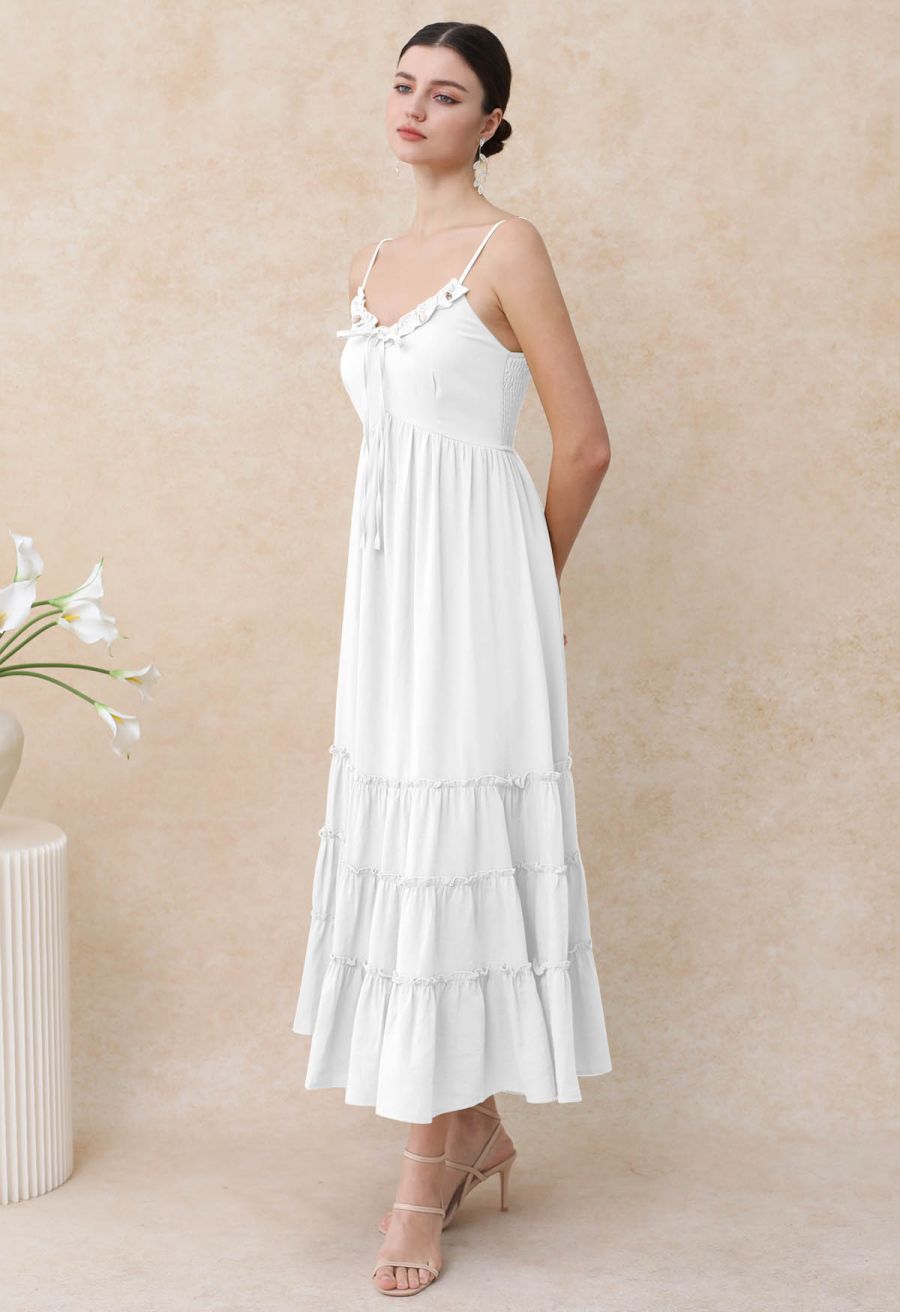 Shell Accent Ruffle Detail Cami Dress in White