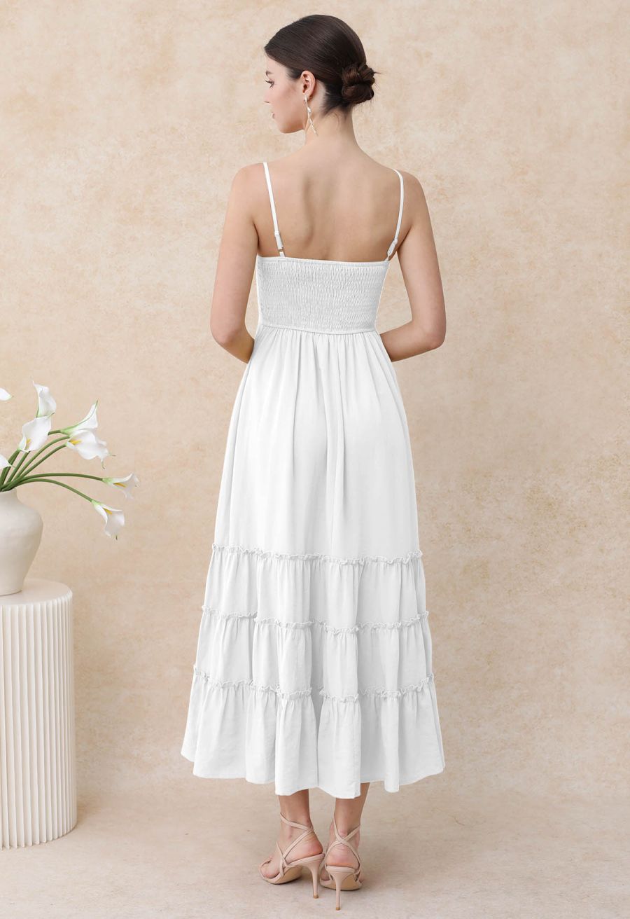 Shell Accent Ruffle Detail Cami Dress in White
