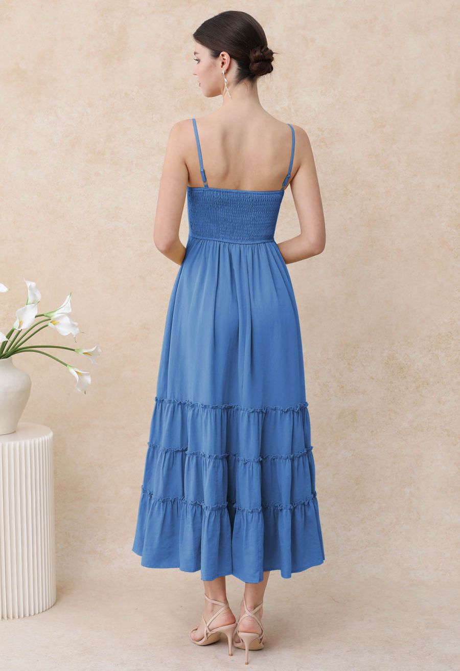 Shell Accent Ruffle Detail Cami Dress in Blue