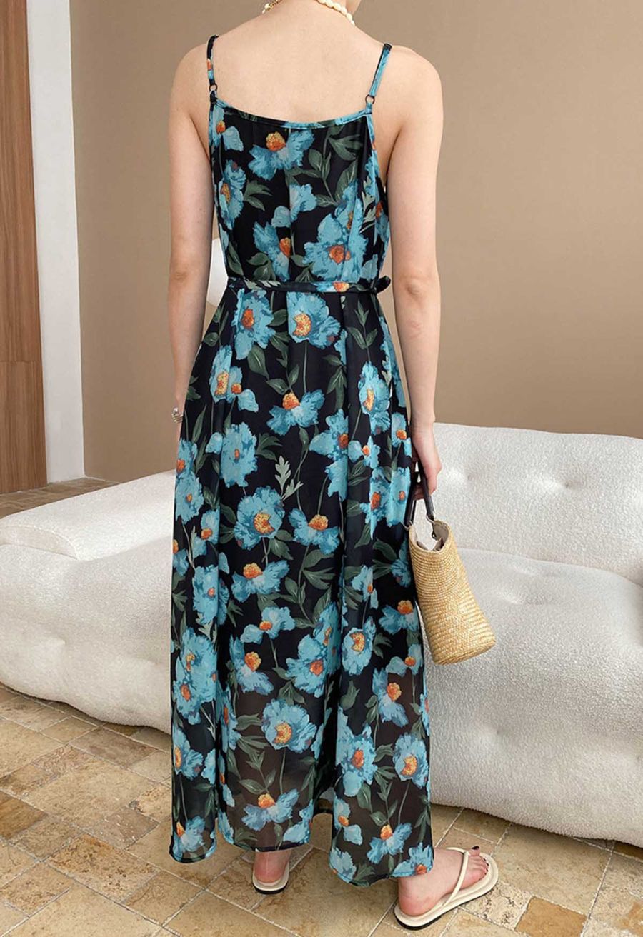 Painting Floral Side Pocket Chiffon Cami Dress