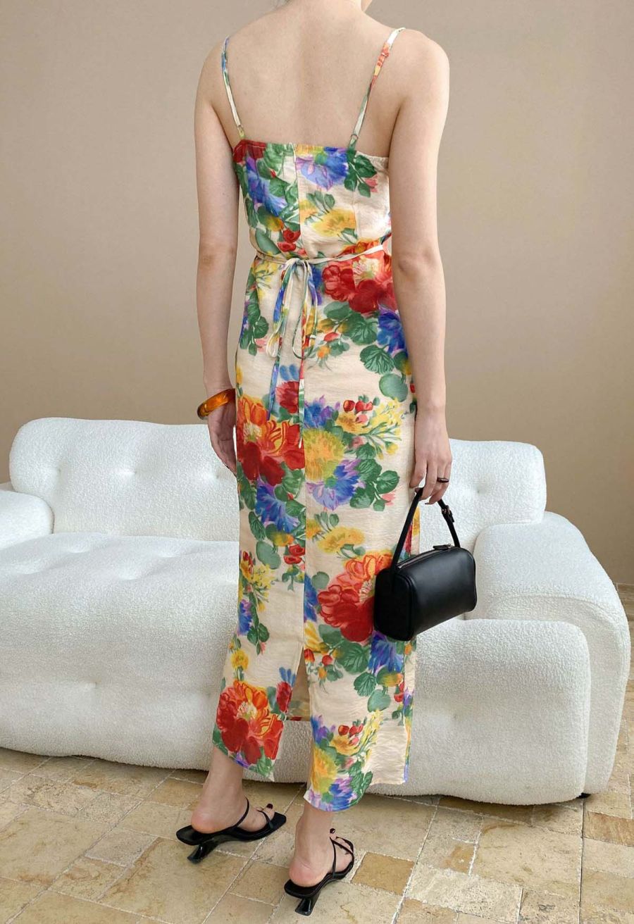 Stunning Watercolor Floral Tie-Back Cami Dress
