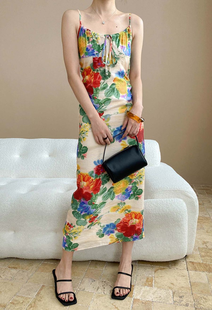 Stunning Watercolor Floral Tie-Back Cami Dress