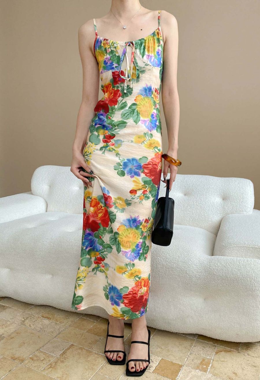 Stunning Watercolor Floral Tie-Back Cami Dress