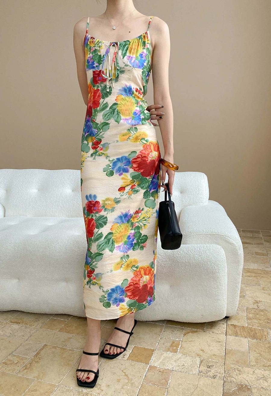 Stunning Watercolor Floral Tie-Back Cami Dress