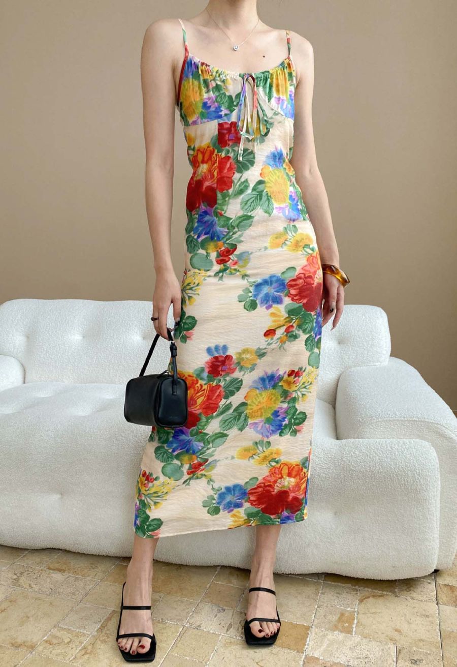 Stunning Watercolor Floral Tie-Back Cami Dress