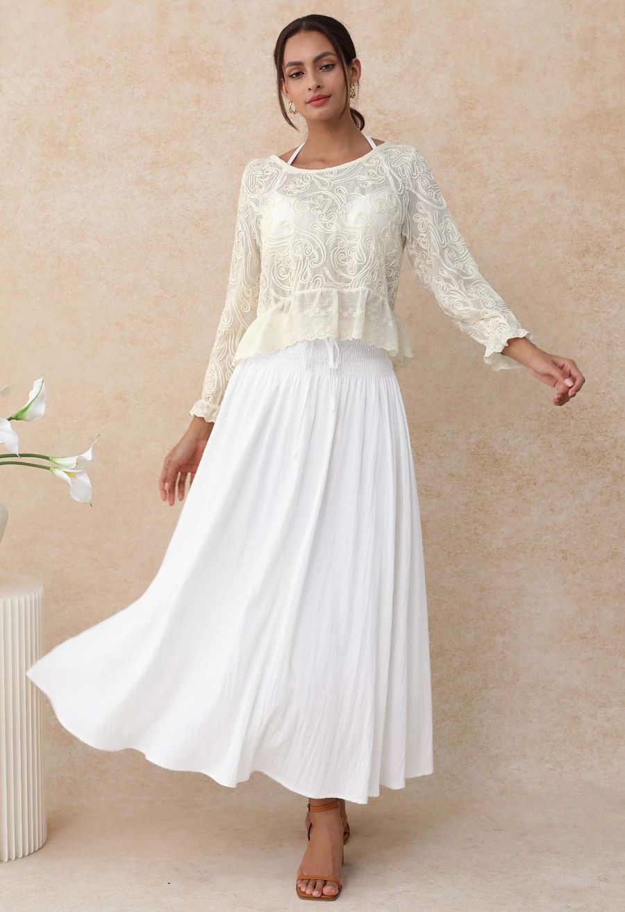 Tapework Lace Decor Semi-Sheer Cotton Top