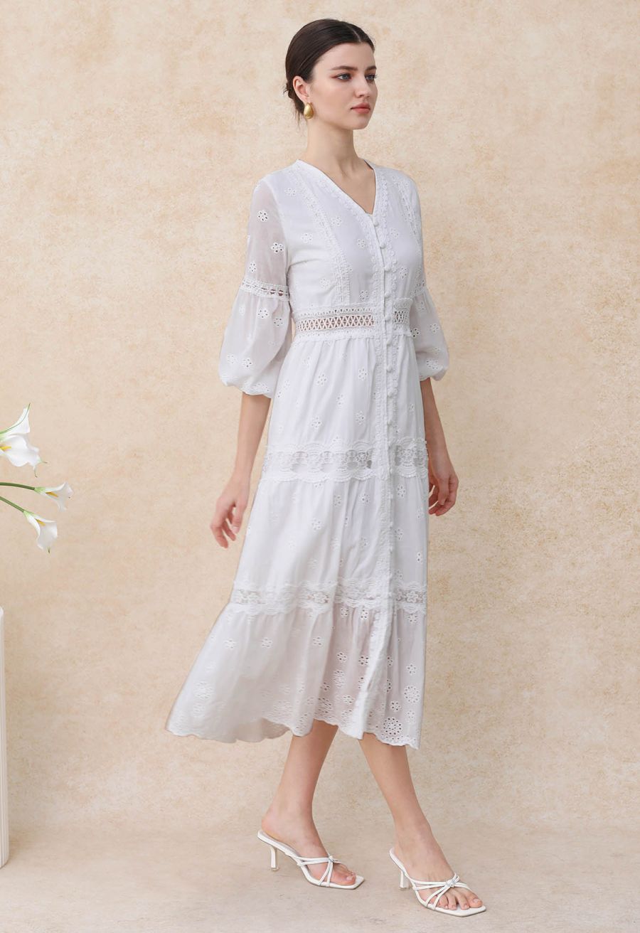 Lagoon Mood Lace Panel Embroidered Midi Dress