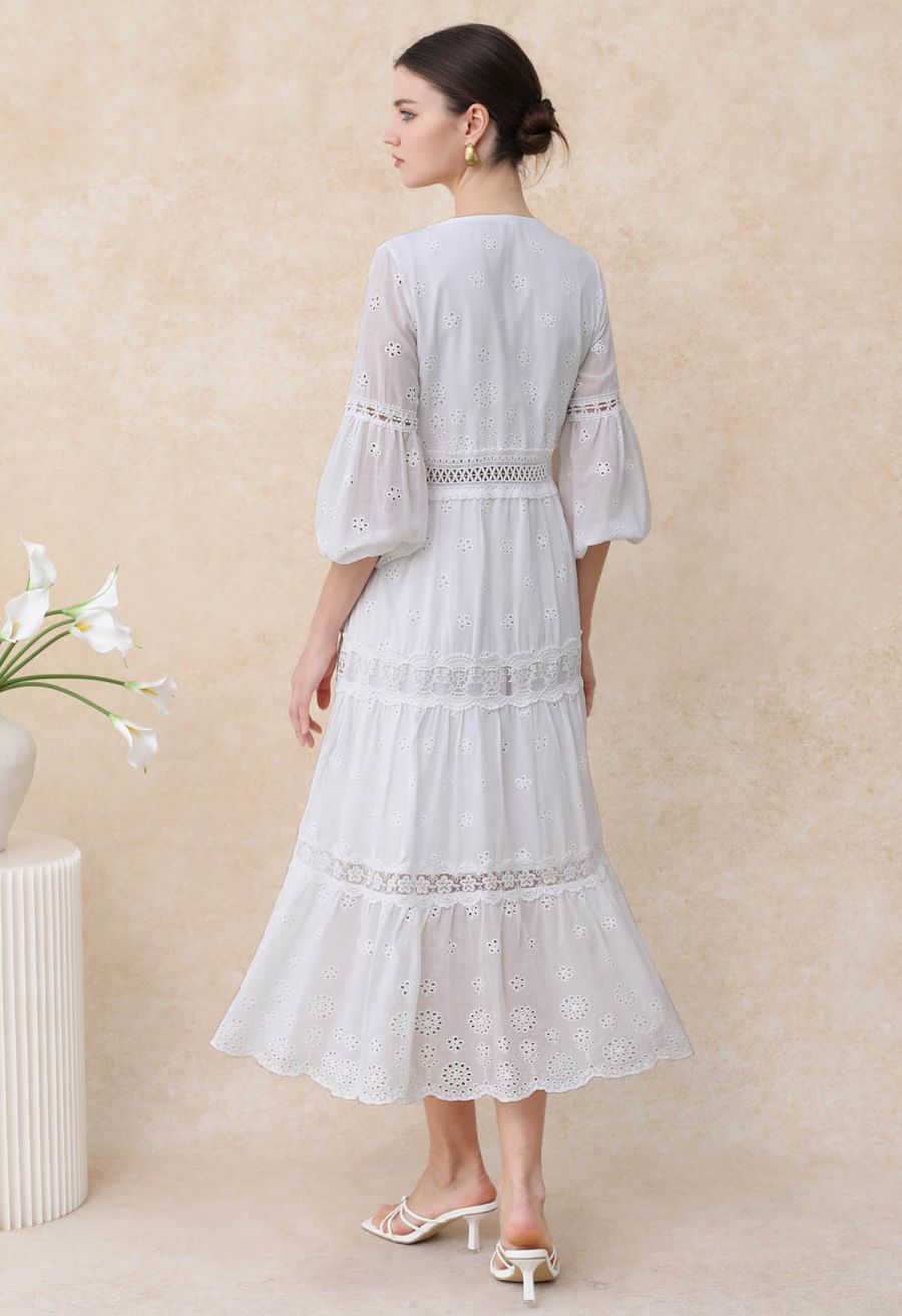 Lagoon Mood Lace Panel Embroidered Midi Dress