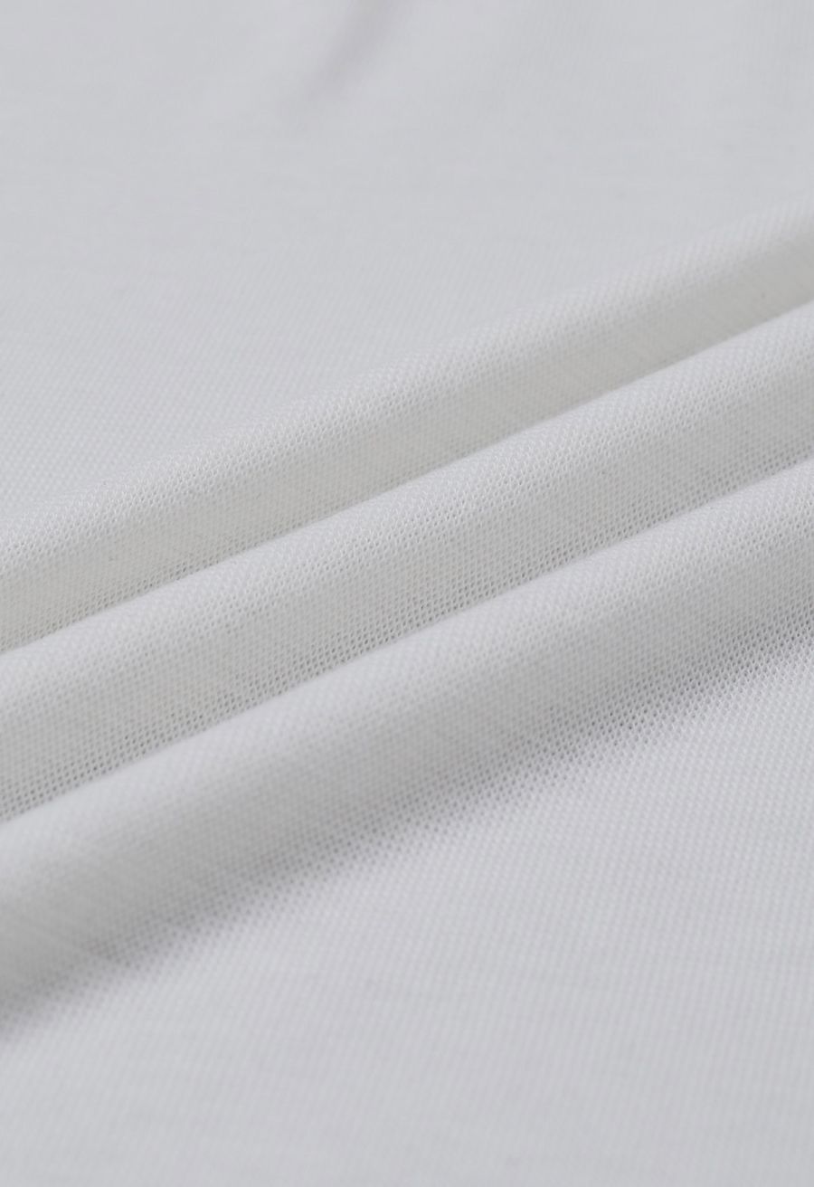 Free-Style Neckline Short Sleeve Ruched Top in White