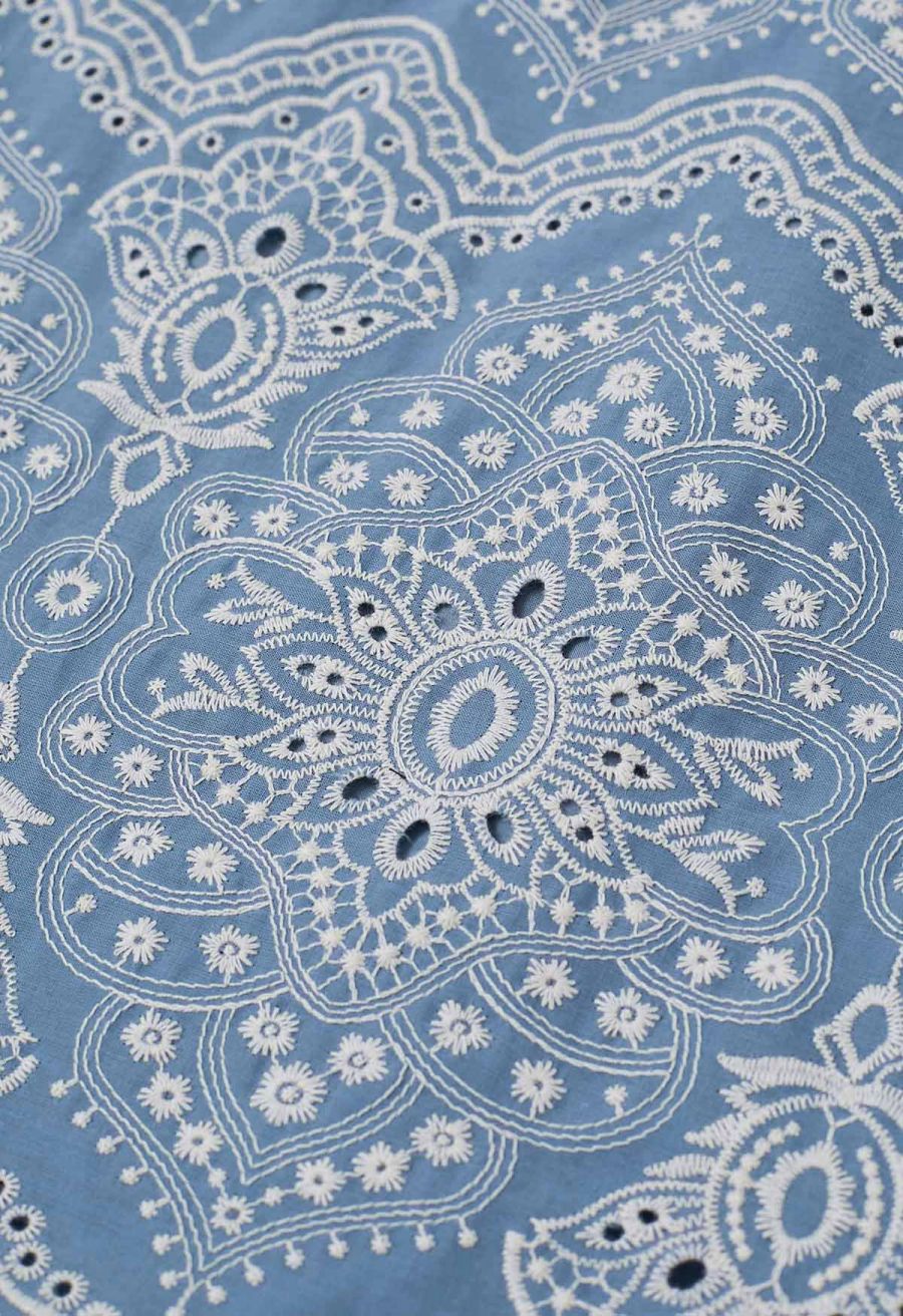 Blue Exotic Tile Embroidered Dolly Midi Dress