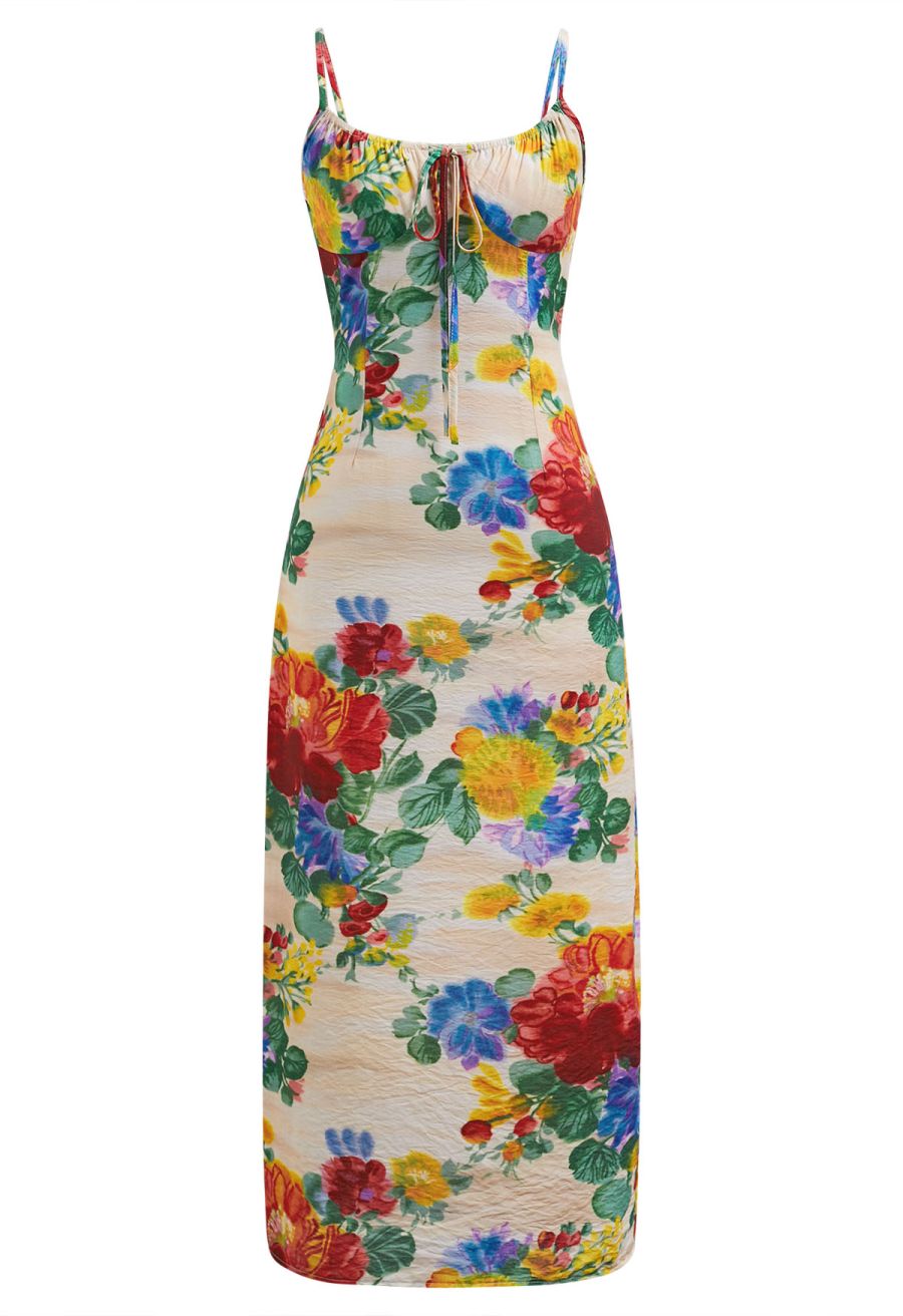 Stunning Watercolor Floral Tie-Back Cami Dress