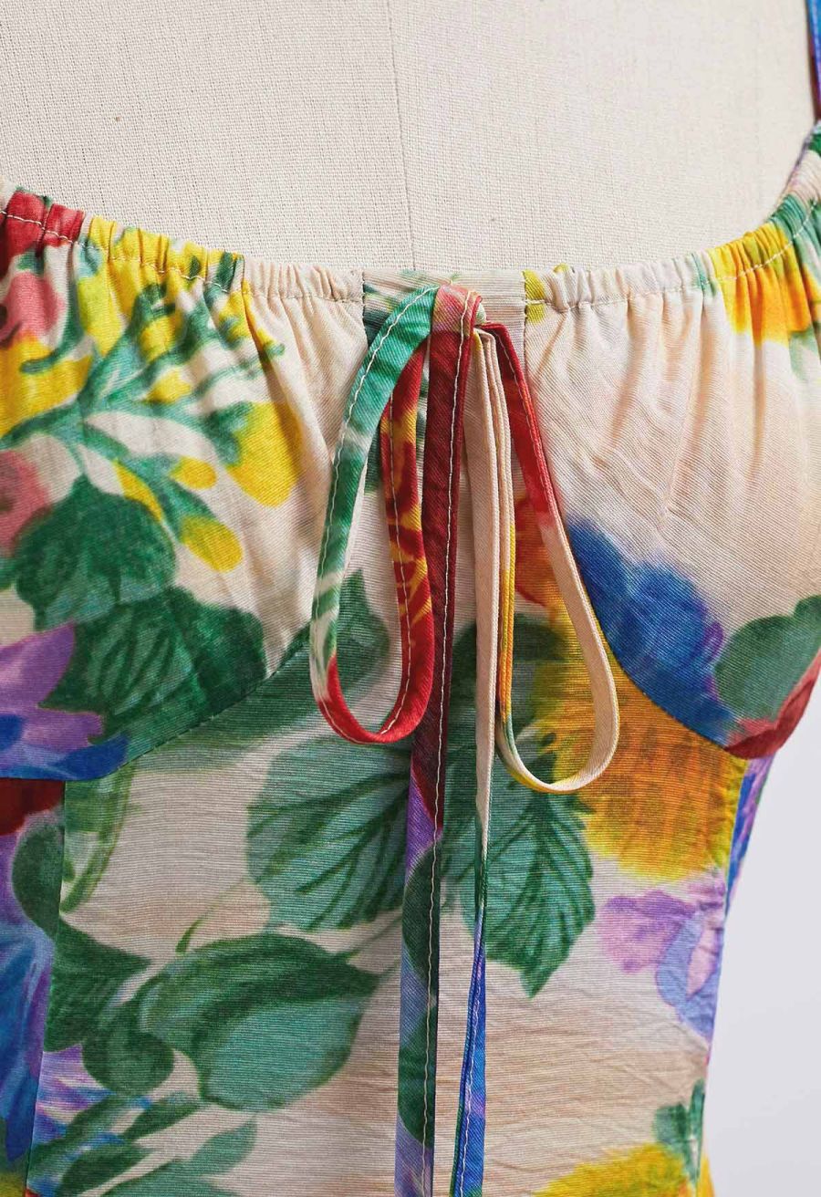 Stunning Watercolor Floral Tie-Back Cami Dress