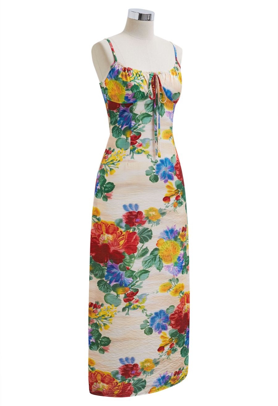 Stunning Watercolor Floral Tie-Back Cami Dress