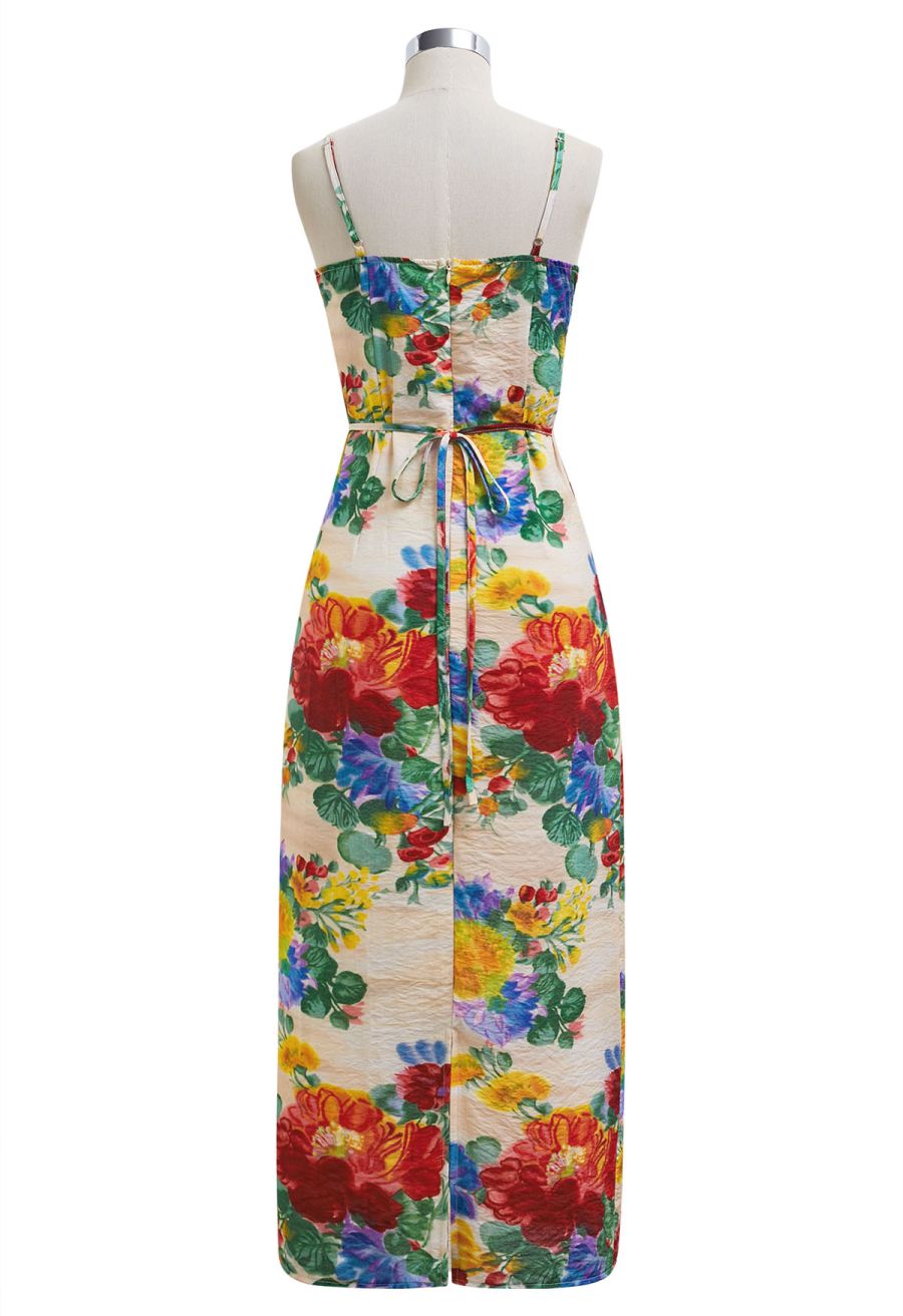 Stunning Watercolor Floral Tie-Back Cami Dress