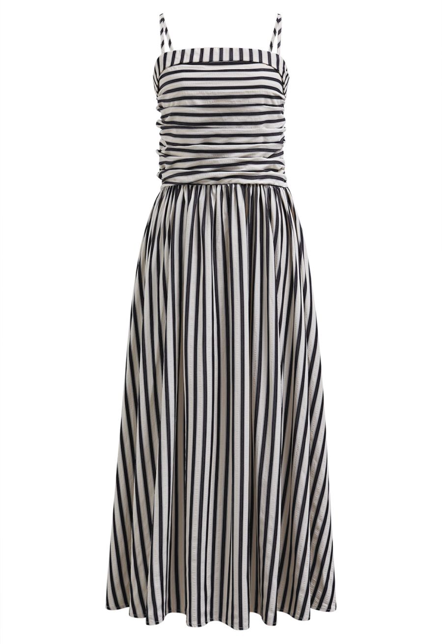 Modern Classic Stripe Textured Shirred Cami Dress