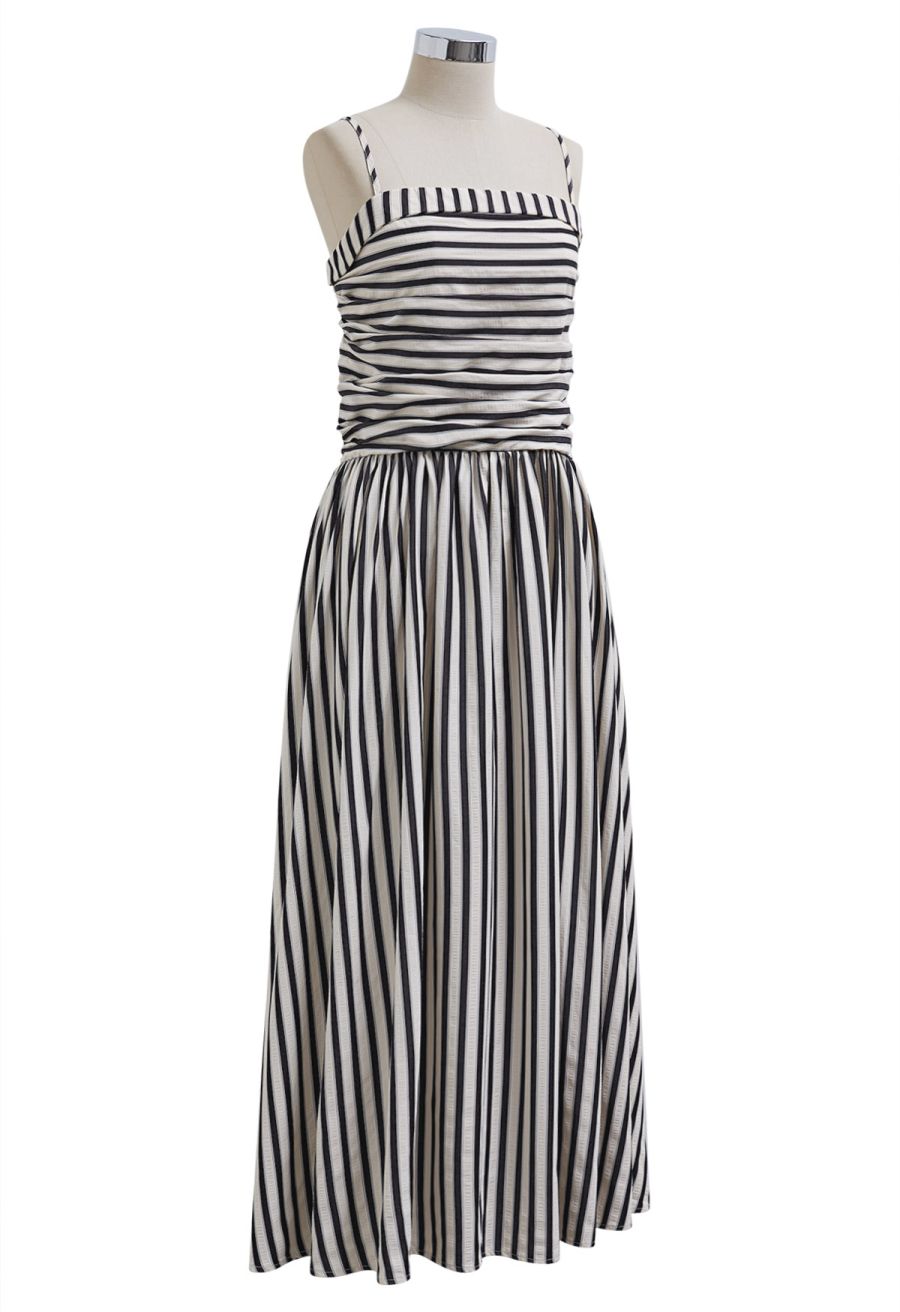 Modern Classic Stripe Textured Shirred Cami Dress