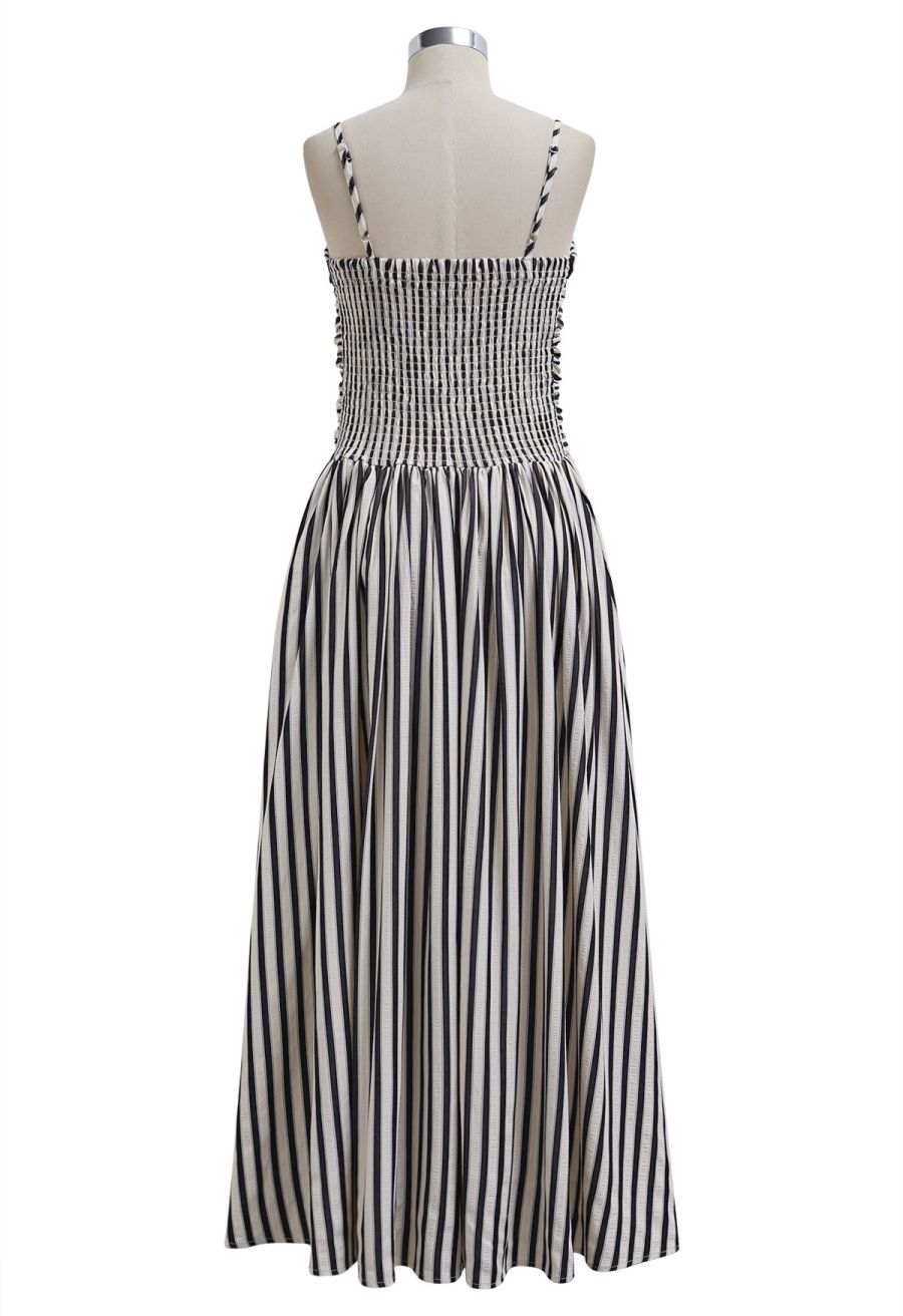Modern Classic Stripe Textured Shirred Cami Dress