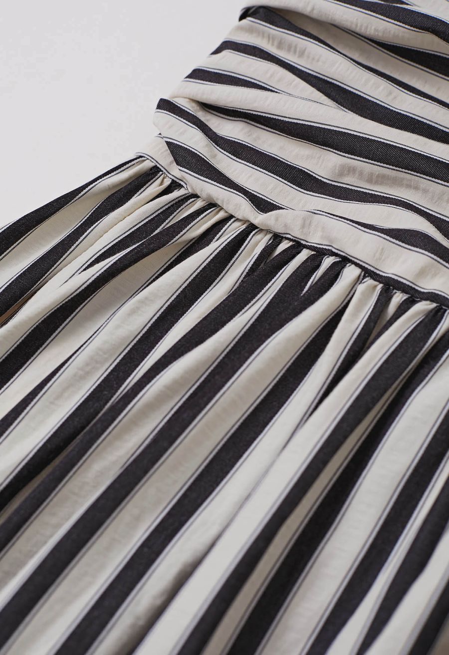 Modern Classic Stripe Textured Shirred Cami Dress