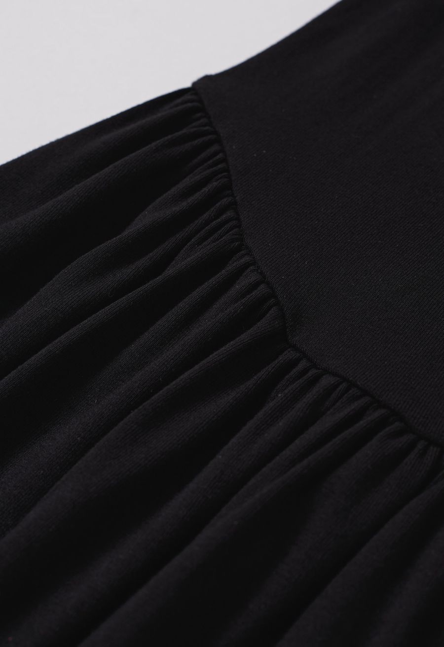 Contrast Color Twist Neckline Drop-Waist Dress