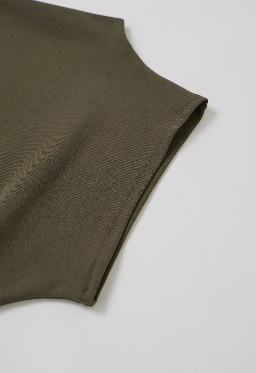 Off-Shoulder Batwing Sleeve Pleated Top in Olive