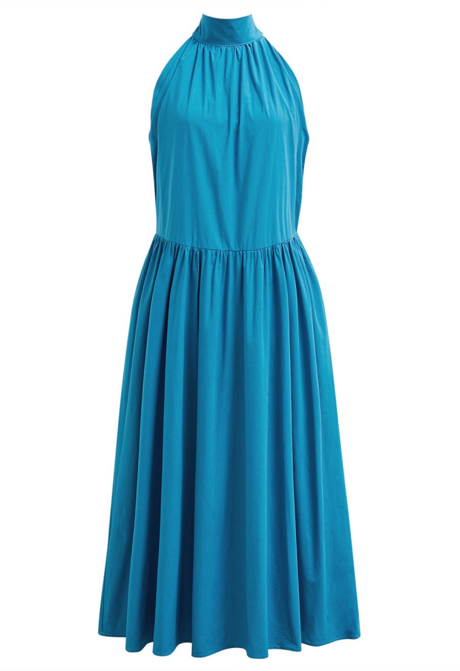 Bowknot Halter Neck Side Pocket Dress in Peacock