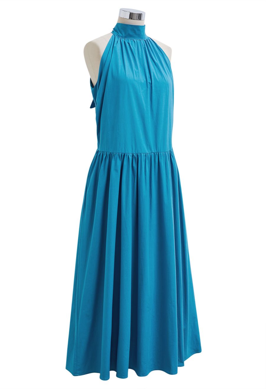 Bowknot Halter Neck Side Pocket Dress in Peacock
