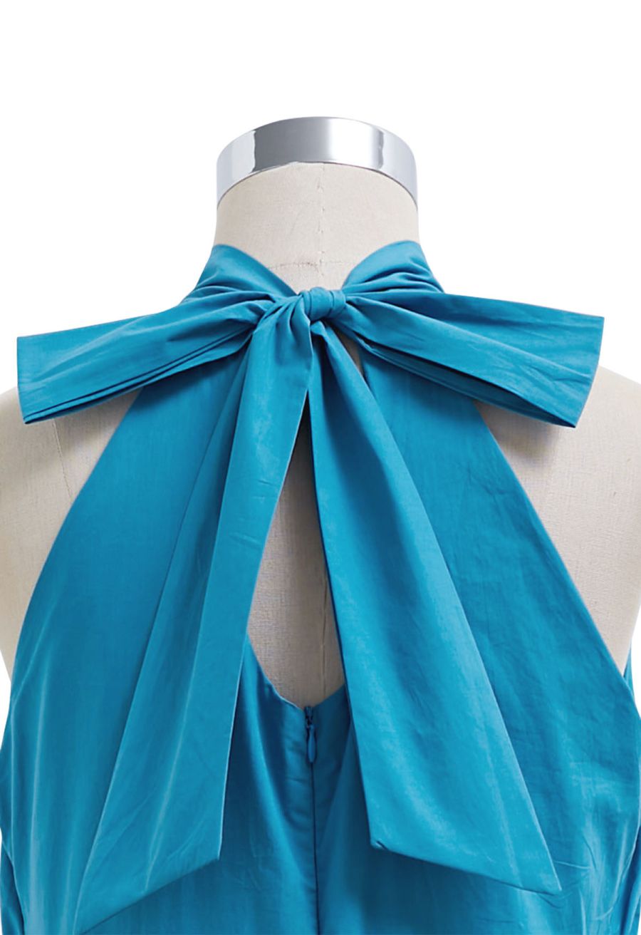 Bowknot Halter Neck Side Pocket Dress in Peacock