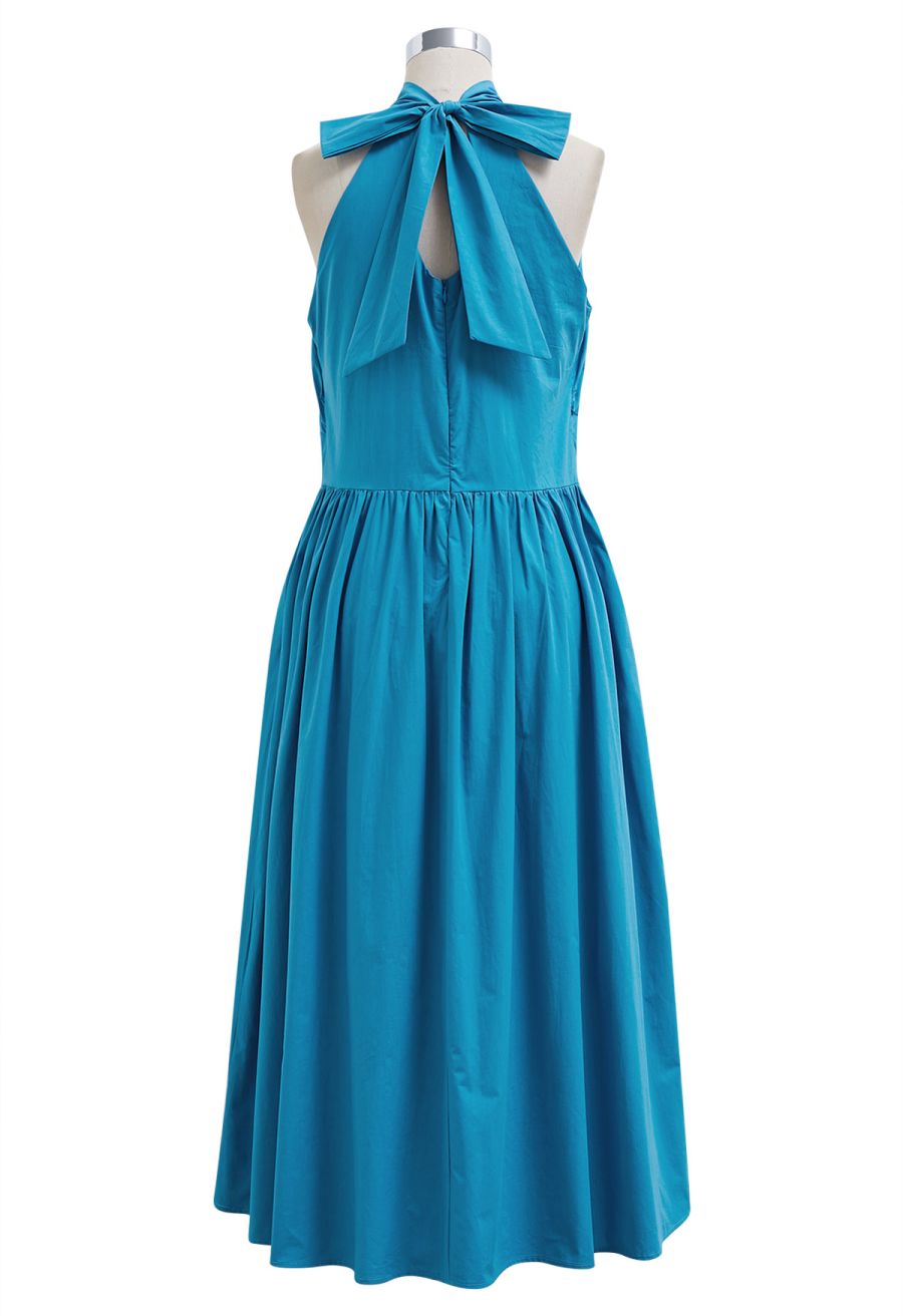 Bowknot Halter Neck Side Pocket Dress in Peacock