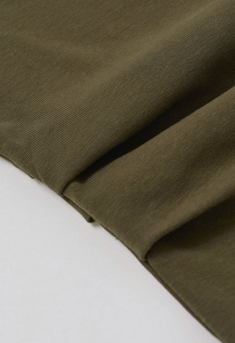 Off-Shoulder Batwing Sleeve Pleated Top in Olive