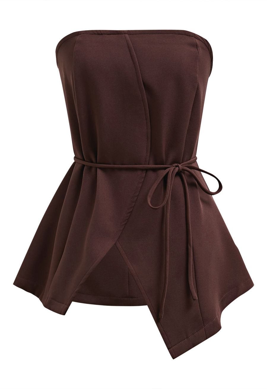 Strapless Seamed Front Asymmetric Top and Pants Set