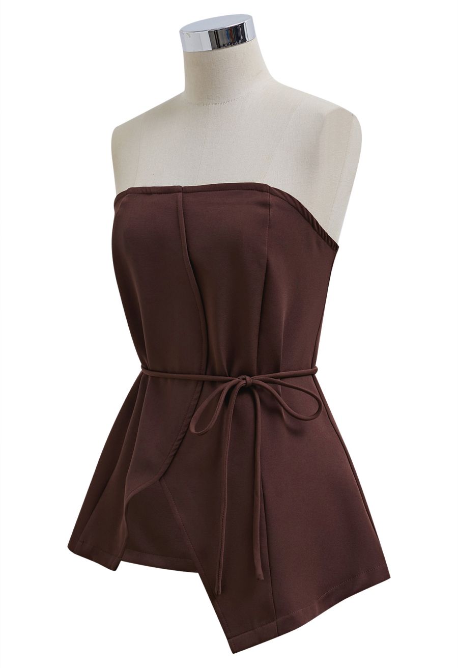 Strapless Seamed Front Asymmetric Top and Pants Set