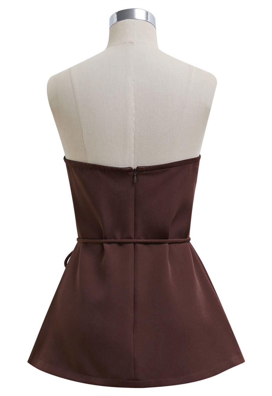 Strapless Seamed Front Asymmetric Top and Pants Set