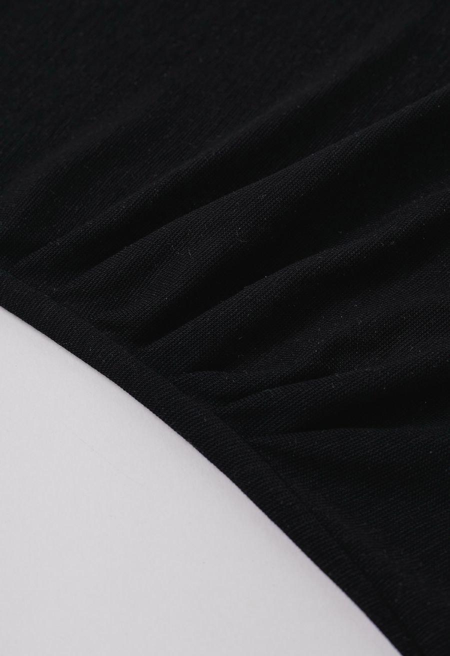 Free-Style Neckline Short Sleeve Ruched Top in Black